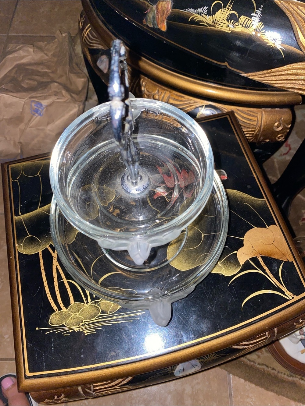 Vintage Mikassa Satin Rose Crystal Two-Tier Serving Tray made by Walther K - Picture 6 of 10